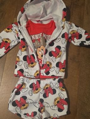 Minnie Mouse Hoodie & Shorts Set - Red, White, Black